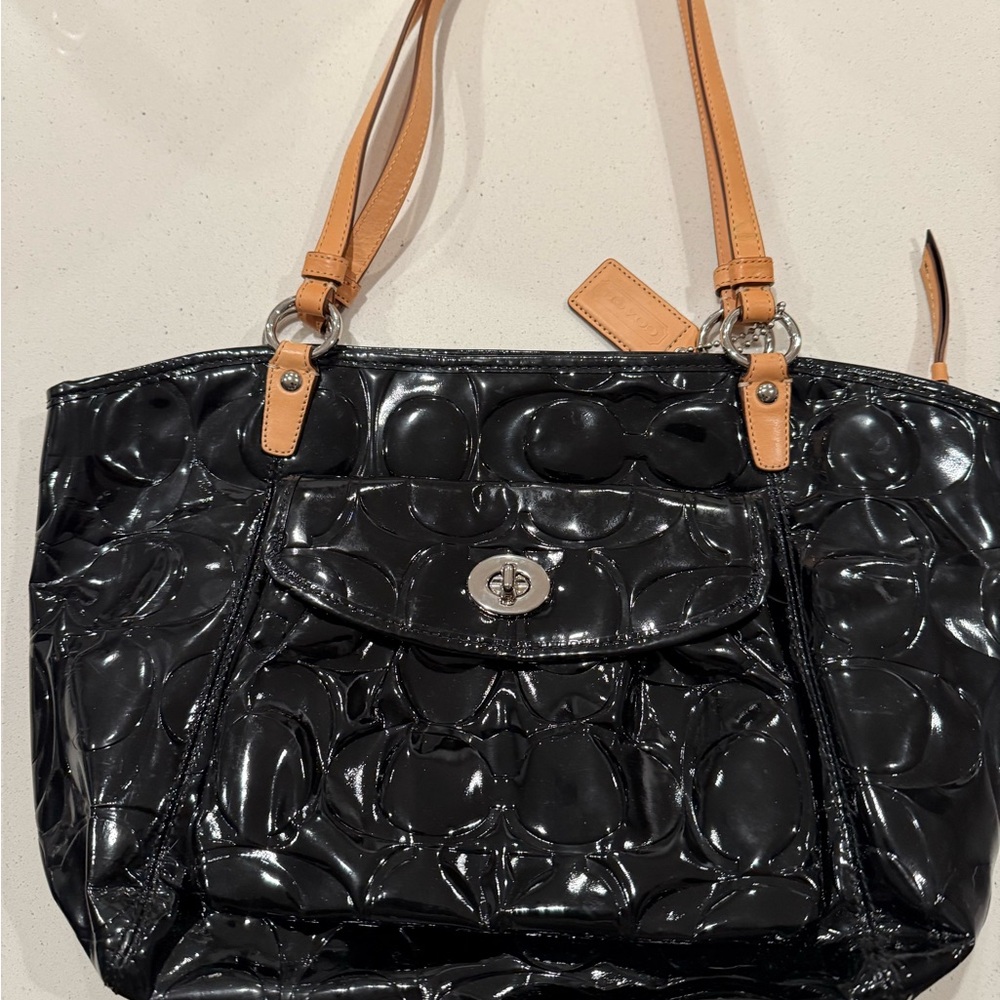 Coach Black Patent Leather Tote Bag